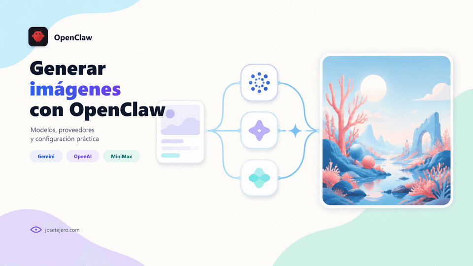 Portada de Generar imágenes con OpenClaw: una petición pasa por varios proveedores de IA y se convierte en una ilustración.