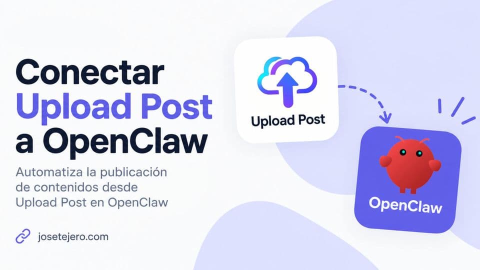 Ilustración de Upload Post conectado con OpenClaw para automatizar la publicación de contenidos.